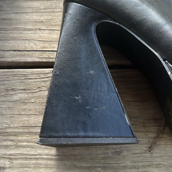 Pink Kiss Black Platform Flare Heel Ankle Boots Retro Y2K Goth Chunky Heels 8.5 - Picture 9 of 10